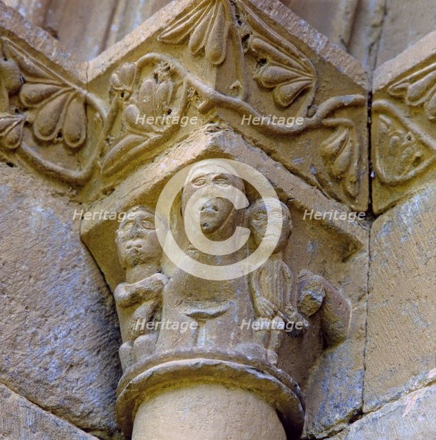  'The Visitation', capital of the front of the church of San Juan de Montañana (Huesca).