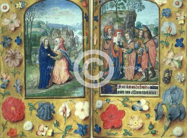 The Visitation, and Tobias and his wife Sara being welcomed by Anna, late 15th-16th century.  Creator: Unknown.