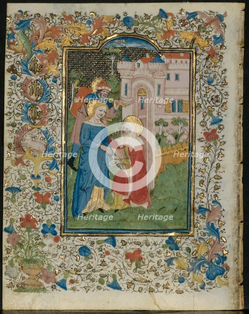 The Visitation: Leaf from a Book of Hours (5 of 6 Excised Leaves), c. 1420. Creator: Henri d'Orquevaulx (French); Workshop, or.