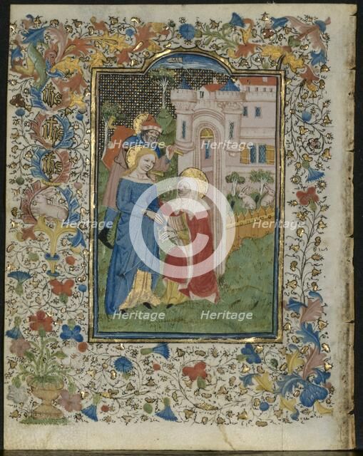 The Visitation: Leaf from a Book of Hours (5 of 6 Excised Leaves), c. 1420. Creator: Henri d'Orquevaulx (French); Workshop, or.