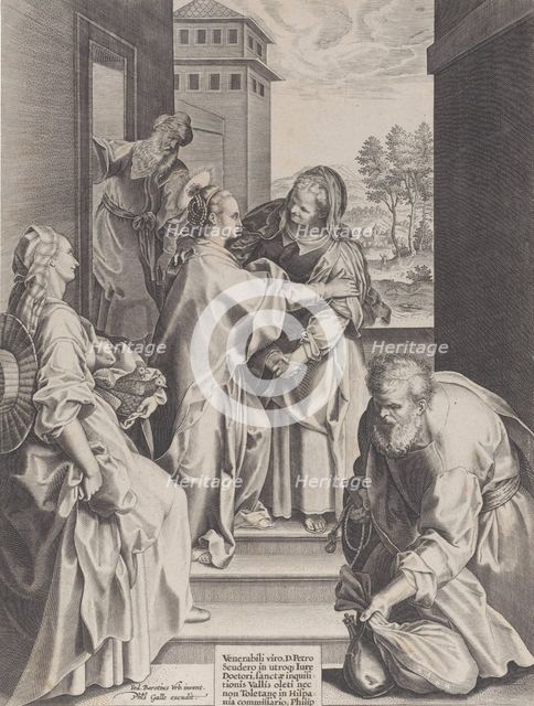 The Visitation, the Virgin and Saint Elizabeth embracing in the center, flanked by other f..., 1589. Creator: Unknown.
