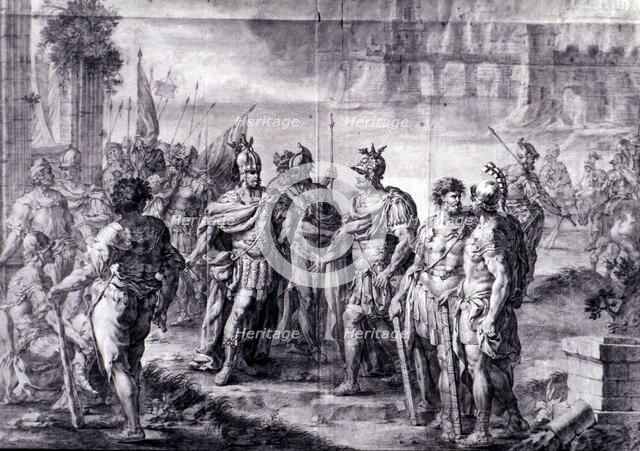 The Visigothic King Suintila (d. 634 d.C.) expels the Byzantines from the Peninsula, engraving fr…