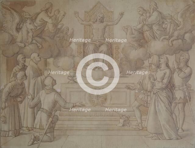 The Vision of Sir Galahad and his Company - Sketch for "Religion" in the House of Lords, c1850. Creator: William Dyce.