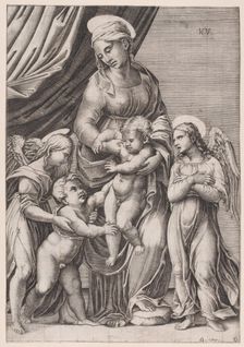 The Virgin, the Infant Christ, Infant Saint John, and Two Angels, dated 1516. Creator: Agostino Veneziano