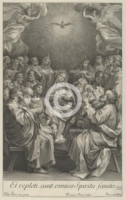 The Virgin with apostles looking up towards the Holy Dove and two angels, after Reni, 1700-50. Creator: Giovanni Girolamo Frezza.