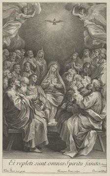 The Virgin with apostles looking up towards the Holy Dove and two angels, after Reni, 1700-50. Creator: Giovanni Girolamo Frezza