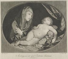 The Virgin with arms crossed over her chest looking at the sleeping infant Christ, in..., 1770-1834. Creator: Ephraim Gottlieb Krüger