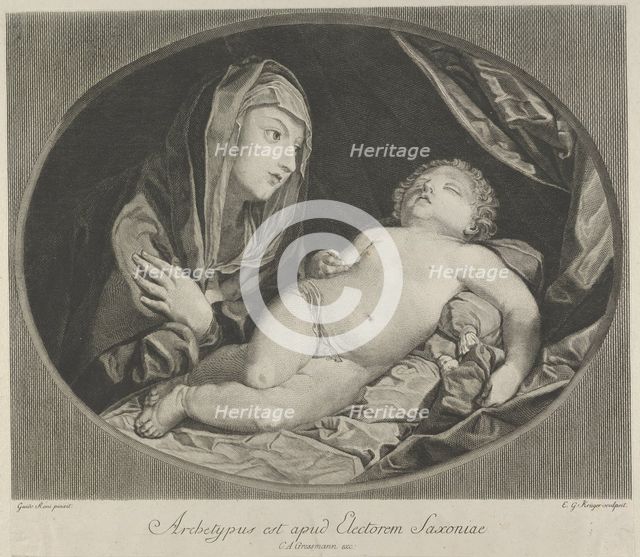 The Virgin with arms crossed over her chest looking at the sleeping infant Christ, in..., 1770-1834. Creator: Ephraim Gottlieb Krüger.