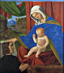 The Virgin with the Christ Child and a donor, n.d., c1460-1500. Creator: Francesco di Simone da Santacroce