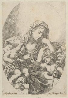 The Virgin with the Christ Child and the young Saint John the Baptist holding a bir..., ca. 1630-80. Creator: Lorenzo Loli