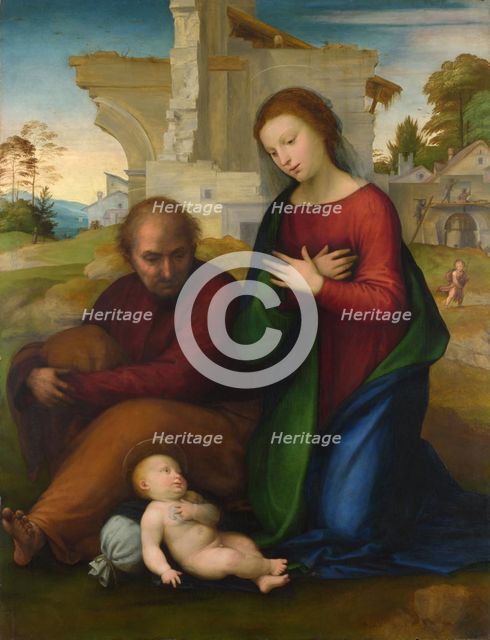 The Virgin adoring the Child with Saint Joseph, before 1511.