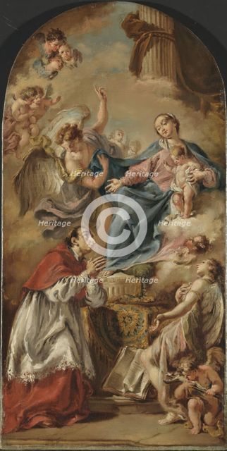 The Virgin and Child adored by Saint Carlo Borromeo, Undated. Creator: Giovanni Battista Pittoni the Younger.