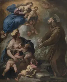 The Virgin and Child Appearing to Saint Francis of Assisi, 1680s. Creator: Luca Giordano (Italian, 1634-1705)