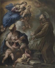 The Virgin and Child Appearing to Saint Francis of Assisi, 1680s. Creator: Luca Giordano (Italian, 1634-1705)