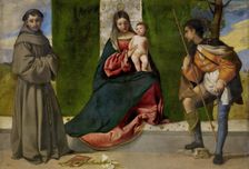 The Virgin and Child between Saint Anthony of Padua and Saint Roch, c1508. Creator: Titian