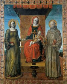 The Virgin and Child between Saint Catherine of Alexandria and Saint Bernardino of Siena, 1514. Creator: Foppa, Vincenzo (active 1456-1516)
