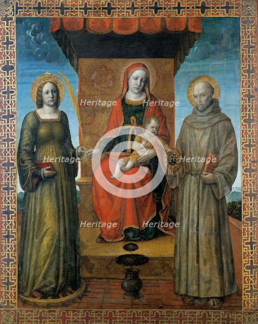 The Virgin and Child between Saint Catherine of Alexandria and Saint Bernardino of Siena, 1514. Creator: Foppa, Vincenzo (active 1456-1516).