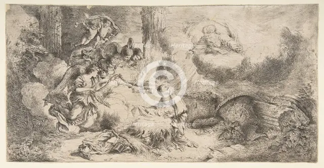 The Virgin and Child, God the father upper right, angels at left, ca. 1647-50. Creator: Giovanni Benedetto Castiglione.