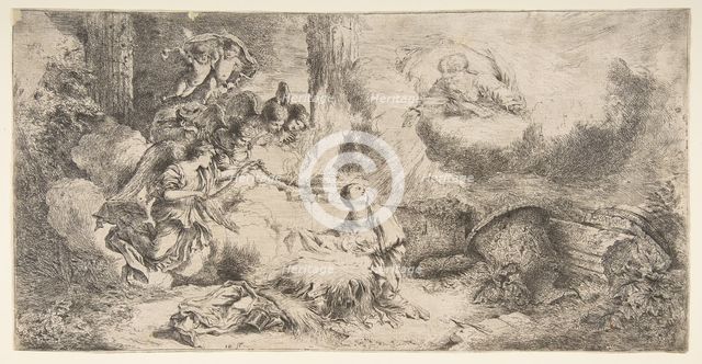 The Virgin and Child, God the father upper right, angels at left, ca. 1647-50. Creator: Giovanni Benedetto Castiglione.
