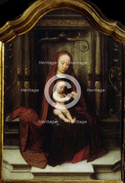 'The Virgin and Child Enthroned', 16th century. Artist: Adriaen Isenbrandt