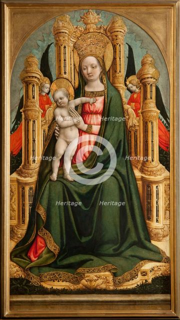 The Virgin and Child Enthroned and Two Angels, c. 1450. Artist: Vivarini, Antonio (ca 1440-1480)