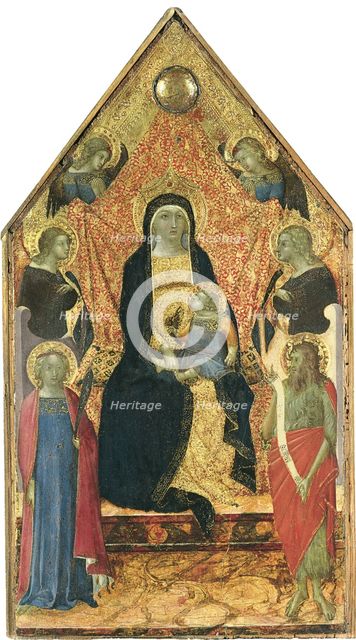 The Virgin and Child enthroned between four Angels and Saints. Artist: Bulgarini, Bartolomeo (ca. 1300/10-1378)