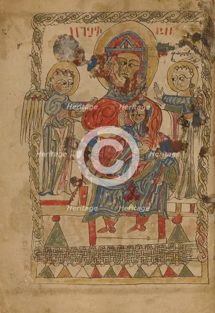 The Virgin and Child Enthroned; Gospel Book, 1386. Creator: Unknown.