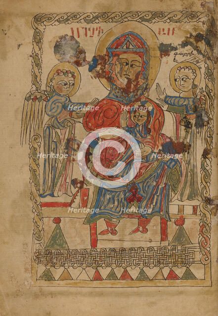 The Virgin and Child Enthroned; Gospel Book, 1386. Creator: Unknown.