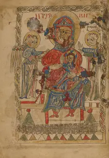 The Virgin and Child Enthroned; Gospel Book, 1386. Creator: Unknown