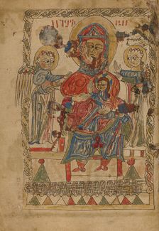 The Virgin and Child Enthroned; Gospel Book, 1386. Creator: Unknown