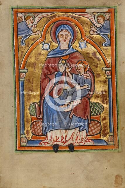 The Virgin and Child Enthroned; Illustrated Vita Christi, with devotional..., about 1190-1200. Creator: Unknown.