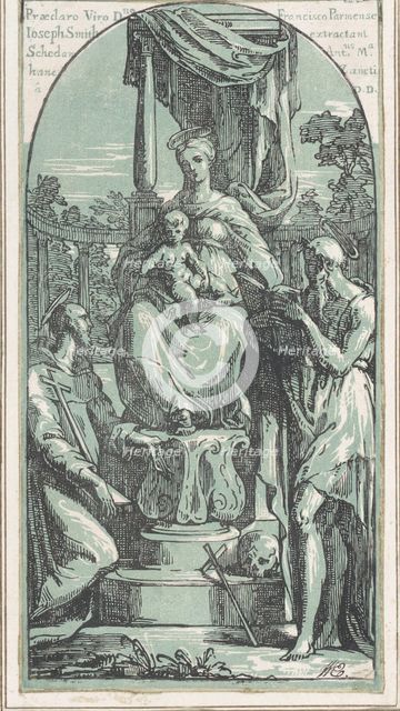 The Virgin and Child Enthroned, Saint Jerome at lower right, Saint Francis..., before 1749. Creator: Anton Maria Zanetti.