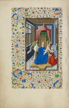 The Virgin and Child Enthroned with a Kneeling Woman; Llangattock Hours, 1450s. Creator: Master of Wauquelin's Alexander