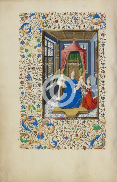 The Virgin and Child Enthroned with a Kneeling Woman; Llangattock Hours, 1450s. Creator: Master of Wauquelin's Alexander.