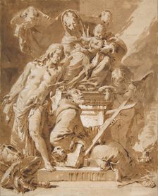 The Virgin and Child Enthroned with Saint Sebastian and a Franciscan Saint, 1696-1770. Creator: Giovanni Battista Tiepolo