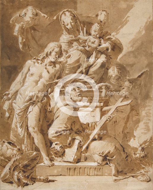 The Virgin and Child Enthroned with Saint Sebastian and a Franciscan Saint, 1696-1770. Creator: Giovanni Battista Tiepolo.