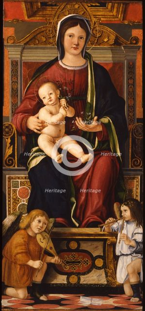 The Virgin and Child Enthroned with Two Musician Angels, 1508-1510. Artist: Caselli, Cristoforo (ca 1460-1521)