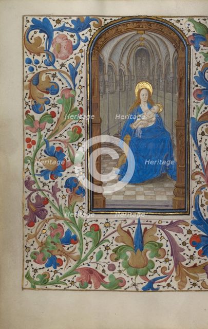 The Virgin and Child Enthroned within a Church; Book of Hours, about 1450-1455. Creator: Unknown.