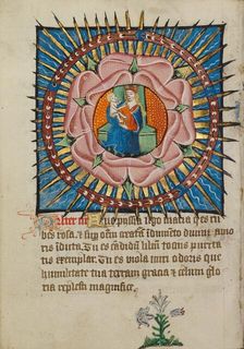 The Virgin and Child in a Pink Rose with a White Lily; Illustrated Vita Christi..., about 1480-1490. Creator: Unknown