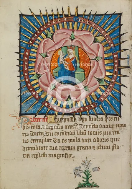 The Virgin and Child in a Pink Rose with a White Lily; Illustrated Vita Christi..., about 1480-1490. Creator: Unknown.