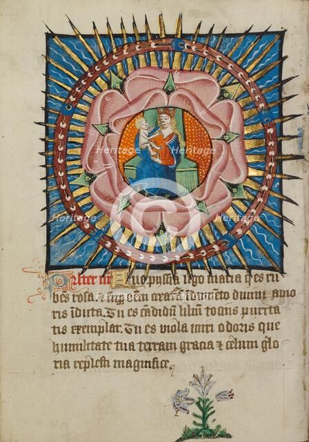 The Virgin and Child in a Pink Rose with a White Lily; Illustrated Vita Christi..., about 1480-1490. Creator: Unknown.