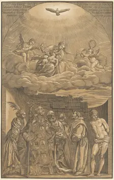 The Virgin and Child in the Clouds with Six Saints, 1742. Creator: John Baptist Jackson