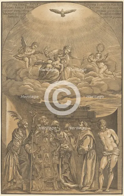 The Virgin and Child in the Clouds with Six Saints, 1742. Creator: John Baptist Jackson.