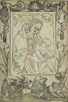 The Virgin and Child surrounded by a border with a hunter and some rabbits, 16th century. Artist: Sebald Beham