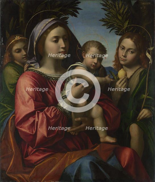 The Virgin and Child with the Baptist and an Angel, c. 1516. Artist: Morando, Paolo (ca 1486/8 - 1522)