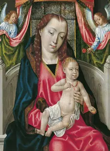 The Virgin and Child with Two Angels, 1480. Creator: Master of the Saint Ursula Legend