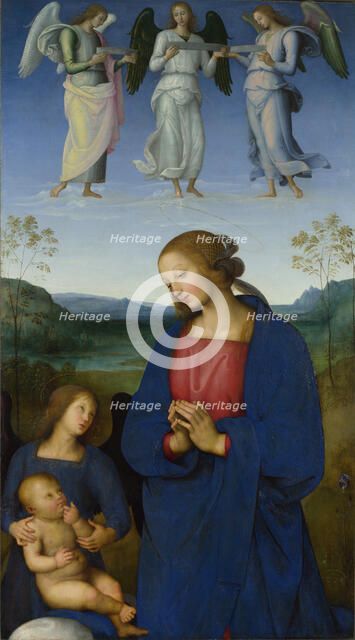 The Virgin and Child with an Angel (Panel from an Altarpiece, Certosa), c. 1500. Creator: Perugino (ca. 1450-1523).