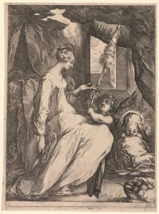 The Virgin and Child with Distaff and an Angel, c. 1611-1613. Creator: Jacques Bellange (French, c.1575-1616)