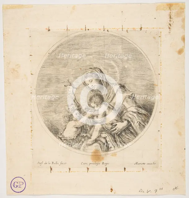 The Virgin and Child with Saint John, a round composition, ca. 1641. Creator: Stefano della Bella.