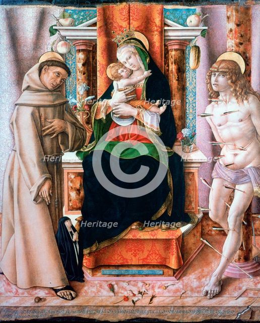 'The Virgin and Child with Saints Francis and Sebastian', 1491. Artist: Carlo Crivelli